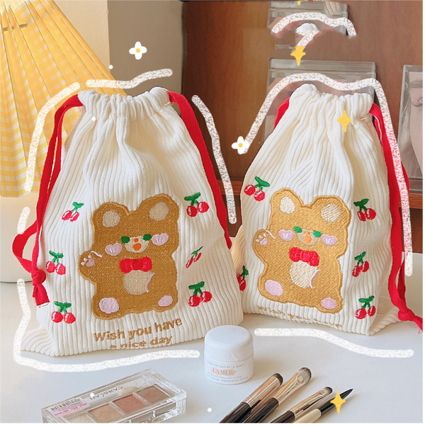 Drawstring Bags Cute Fabric Drawstring Teddy Storage Bags