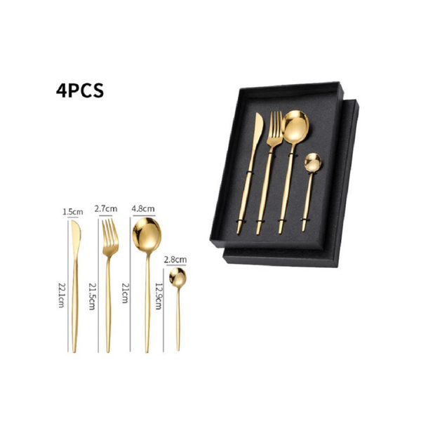 4Pcs Stainless Steel Tableware Cutlery Set Gold Knife Fork Spoon With Gift Box