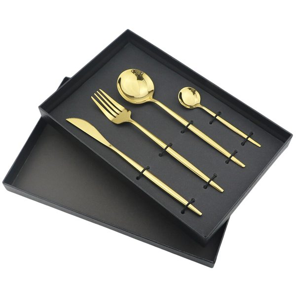 4Pcs Stainless Steel Tableware Cutlery Set Gold Knife Fork Spoon With Gift Box