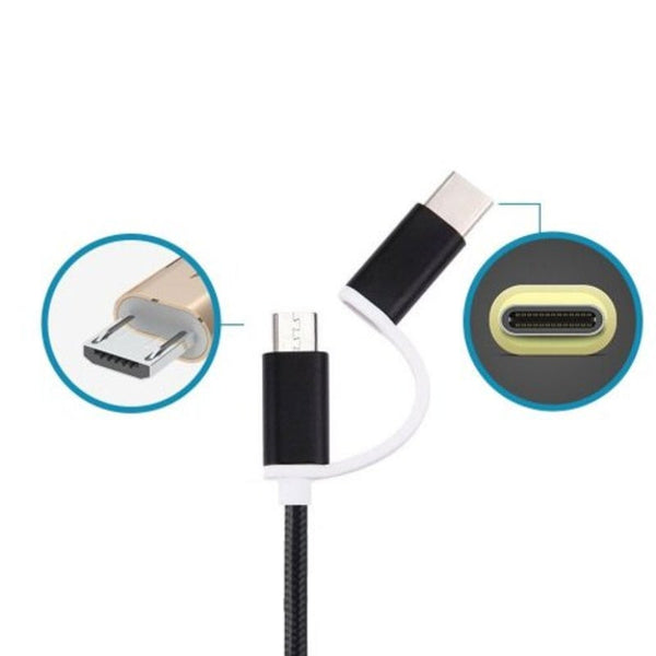 2 In 1 Usb 3.1 Type / Micro To 2.0 Data Sync Charging Cable Black