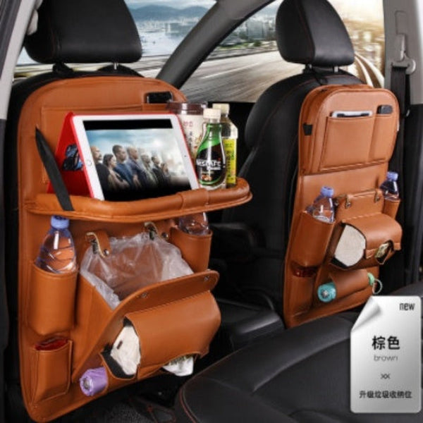 Car Organisers Pu Leather Car Storage Bag Multifunctional Seat Back Tray Hanging Waterproof Organizer