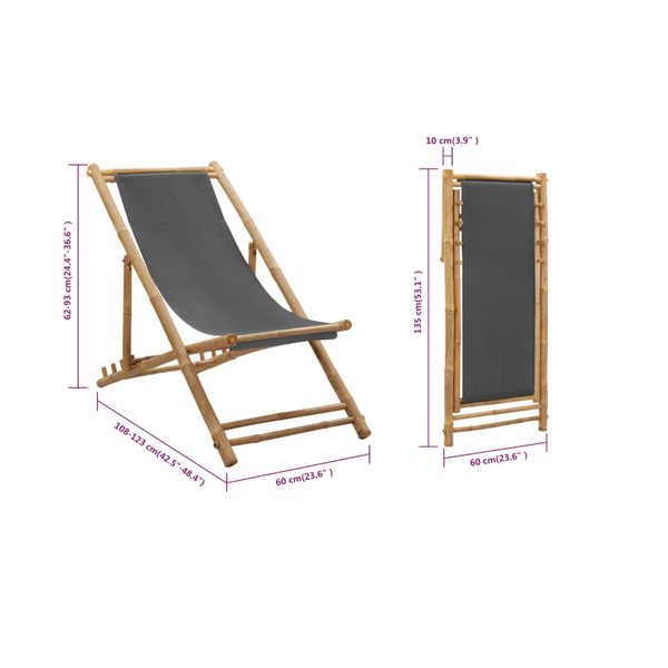 Deck Chair Bamboo And Canvas Dark Grey
