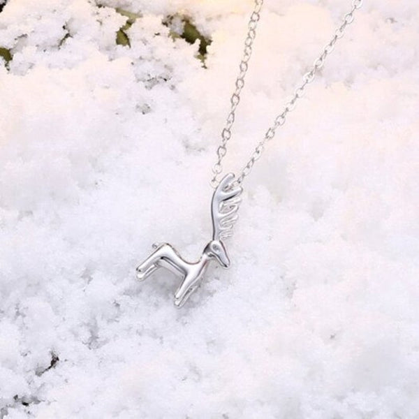 Deer Necklace With Platinum Plated For Christmas Silver