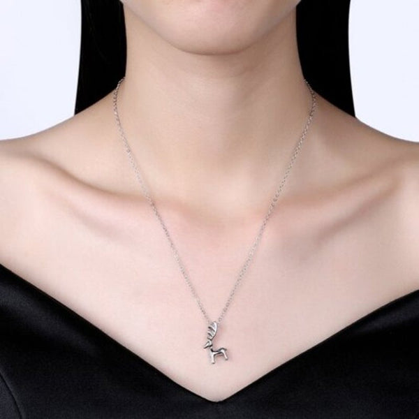 Deer Necklace With Platinum Plated For Christmas Silver