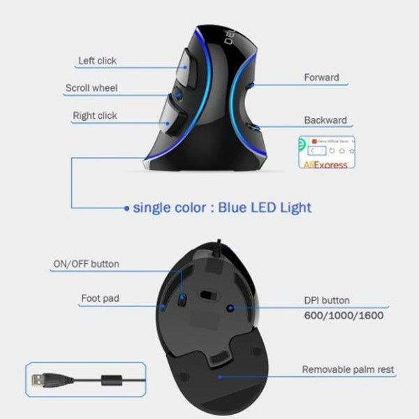 Mice, Trackballs & Touchpads M618 Plus Ergonomic Vertical Wired Mouse Buttons 1600 Dpi Blue Led Light Computer Mice Black