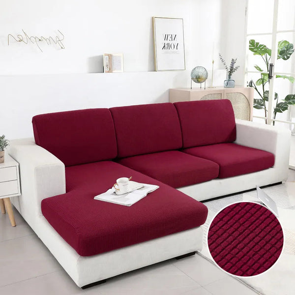 Slipcovers Sofa Cover Wine Red Polyester Thick Stretchable Cushion For Living Room