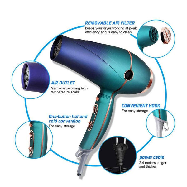 Hair Dryers 2000W Hair Dryer Salon Negative Ionic Blow Diffuser Nozzle Speed 3 Heat Settings