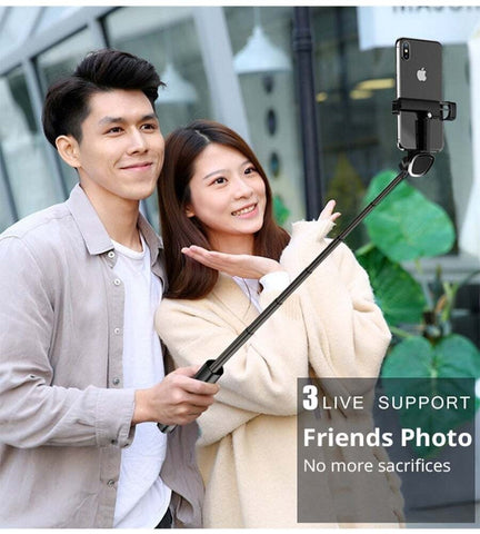 3 In 1 Extendable Black Wireless Bluetooth Selfie Stick
