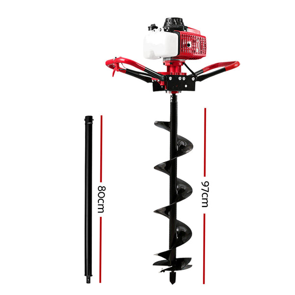 Post Hole Diggers & Augers Giantz 92Cc Post Hole Digger 200Mm Petrol Drill Extension Auger Bits