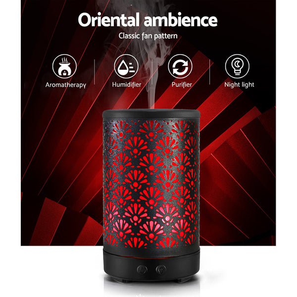 Diffusers Devanti Aroma Diffuser Aromatherapy Essential Oils Metal Cover Ultrasonic Cool Mist 100Ml Remote Control Black