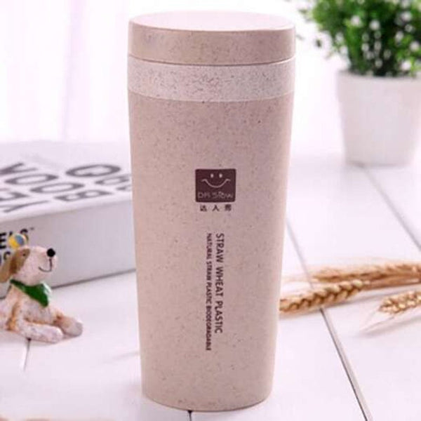 Vacuum Flasks & Mugs Wheat Straw Double Deck Vacuum Cup Cover Band Environmental Protection Beige