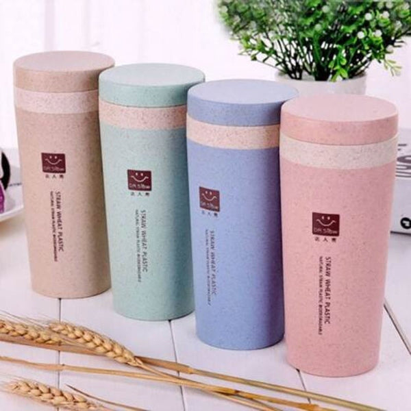 Vacuum Flasks & Mugs Wheat Straw Double Deck Vacuum Cup Cover Band Environmental Protection Beige