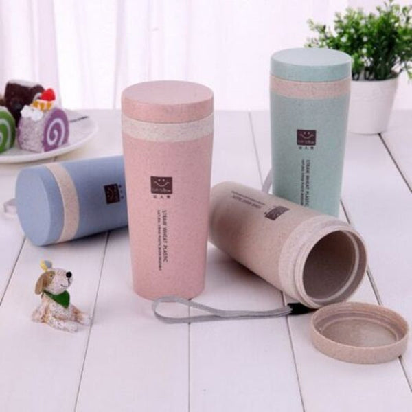 Vacuum Flasks & Mugs Wheat Straw Double Deck Vacuum Cup Cover Band Environmental Protection Beige