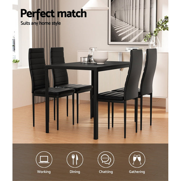 Dining Sets Artiss Dining Chairs And Table Set 4 Of 5 Wooden Top Black