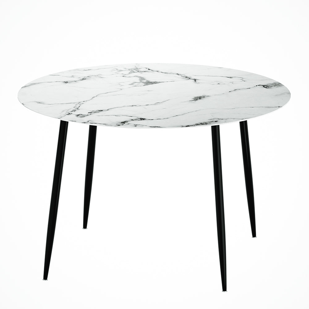 Dining Tables Artiss Dining Table Round Wooden With Marble Effect Metal Legs 110Cm White