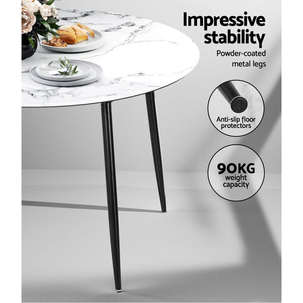 Dining Tables Artiss Dining Table Round Wooden With Marble Effect Metal Legs 110Cm White