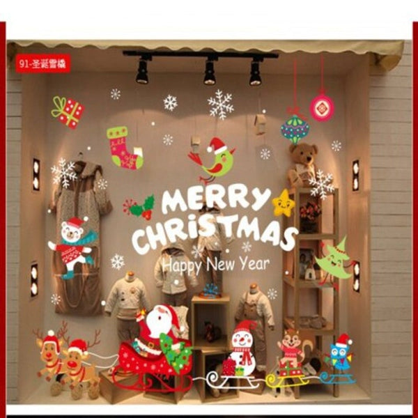 Seasonal Decorations Diy Merry Christmas Wall Stickers Window Glass Festival Decals Santa Murals H