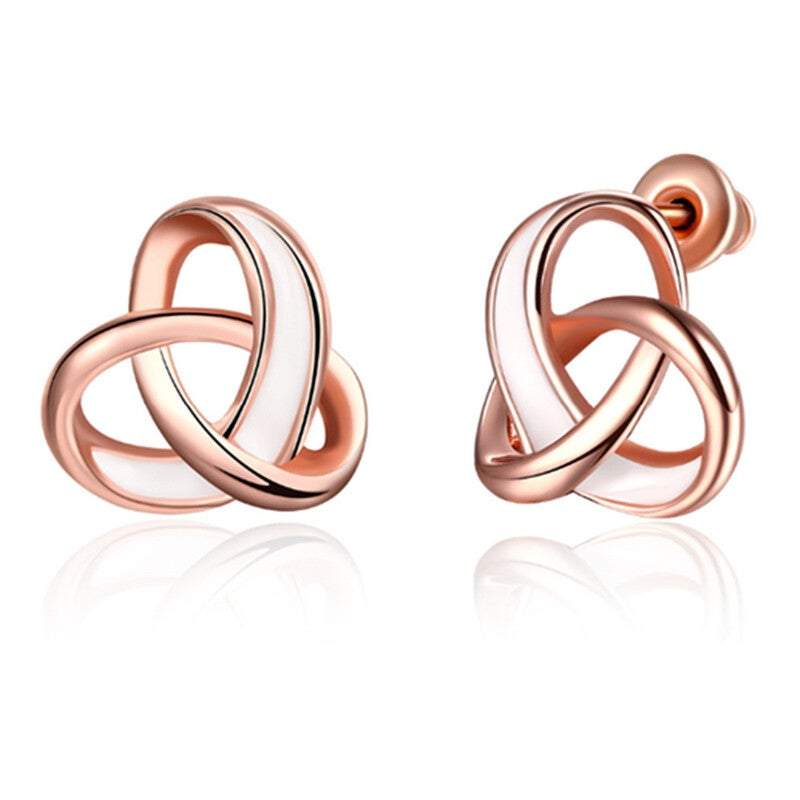 Earrings Silver Double Love Heart For Women Rose Gold Plated Twist Knot Stud