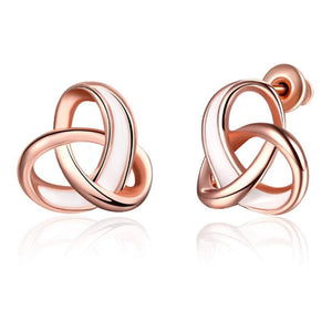 Earrings Silver Double Love Heart For Women Rose Gold Plated Twist Knot Stud