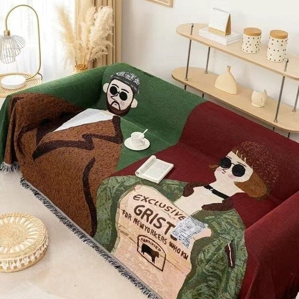 Blankets Throw Blanket Brown Faux Cashmere Sofa Cover Human Cartoons Tassel 180X340cm