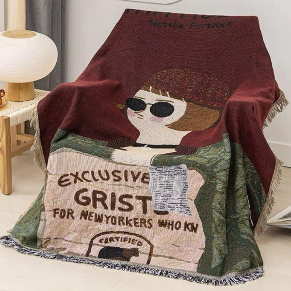 Throws & Afghans Throw Blanket Brown Faux Cashmere Sofa Cover Human Cartoons Tassel 130X180cm