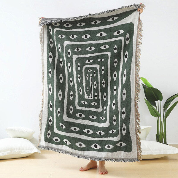 Throws & Afghans Throw Blanket Faux Cashmere Sofa Cover Green Snake Pattern Tassel 130X160cm