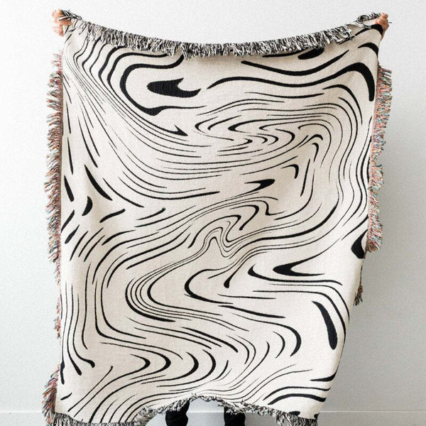 Slipcovers Throw Blanket Faux Cashmere Sofa Cover Black Water Waves Pattern Tassel 130X160cm