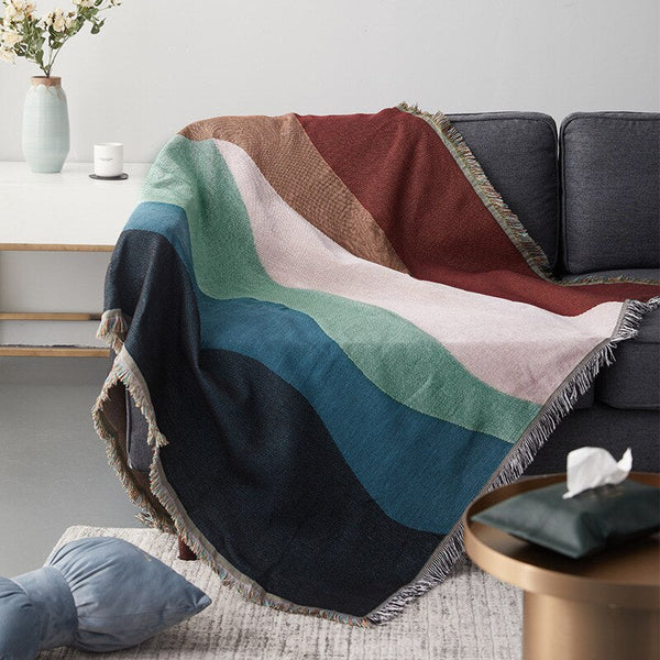 Throws & Afghans Throw Blanket Faux Cashmere Sofa Cover Abstract Rainbow Wave Pattern 80 By 260 Centimetre