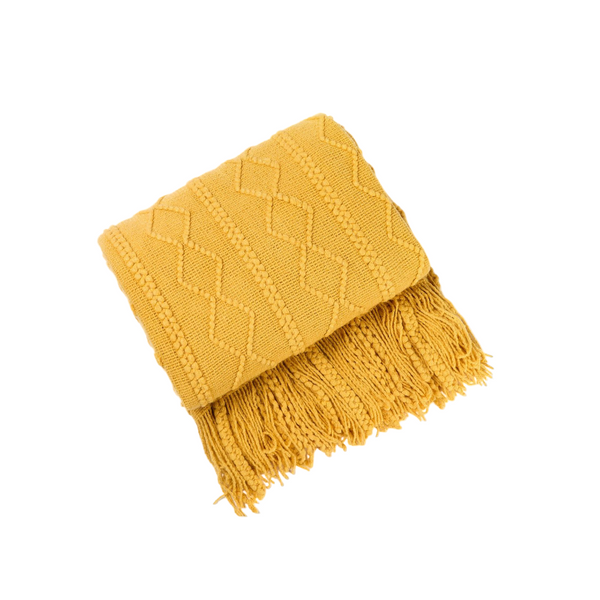 Throws & Afghans Yellow Throw Blanket Faux Cashmere Sofa Cover Vertical Bar Diamond Knit Plaid Tassels 130*180Cm