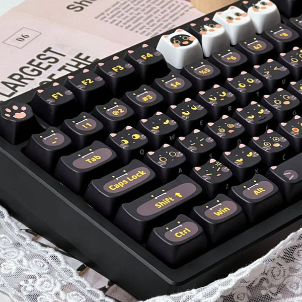 Keyboards & Keypads Keycap Keyboard Black Cat 142 Keys Profile Cute Naughty Switch Theme Layout