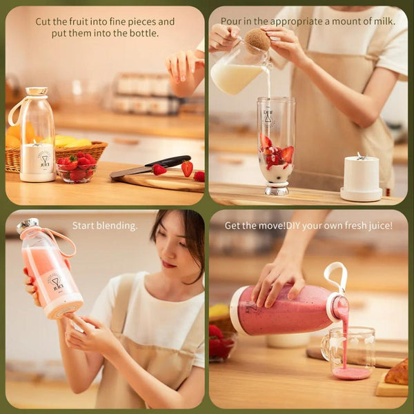 Juicers Mini Juicer Pink 500 Millilitre Portable Blender Electric Rechargeable Mixer