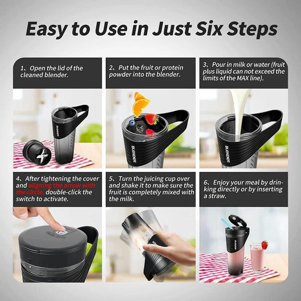 Juicers Mini Juicer Black 460 Millilitre Wireless Portable Blender With Straw Rechargeable Electric Mixer