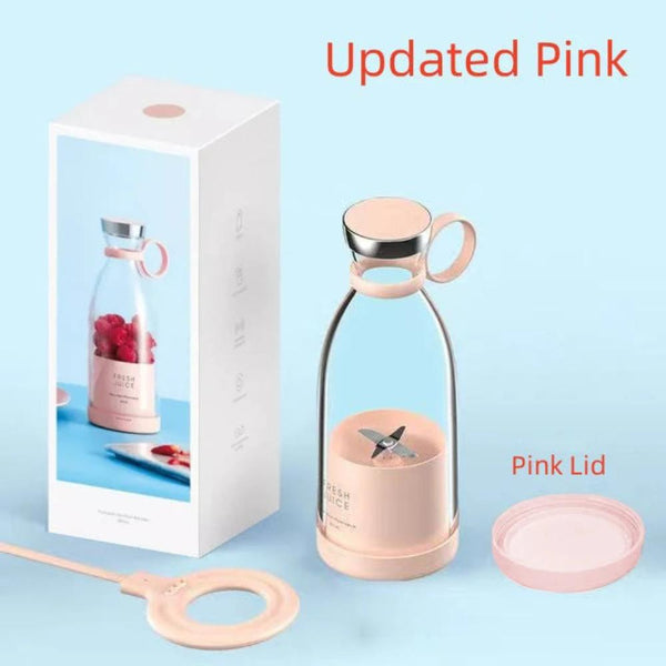 Juicers Mini Juicer Pink With Lid 350 Millilitre Portable Blender Wireless Rechargeable Mixer Extractor