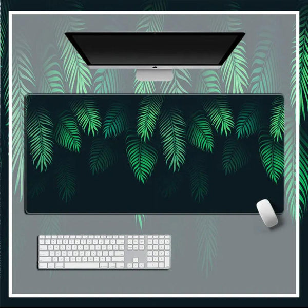 Desk Mats Mouse Pad Green 400 X 700 2 Millimetres Leaves Computer Keyboard Non Slip Rubber Mat