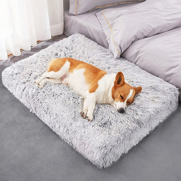 Pet Beds Pet Bed Gray White Removable Calming Soft Plush Cushion Mat