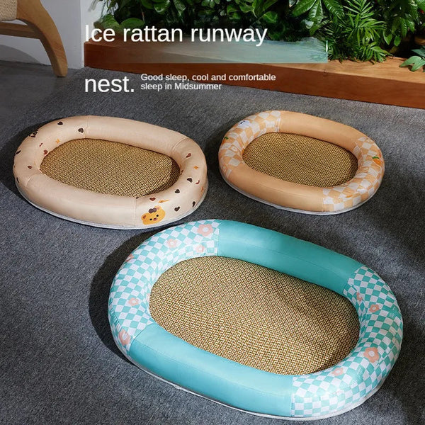 Pet Beds Pet Bed Blue Rattan Cooling Mat Kitten Cushion Sofa