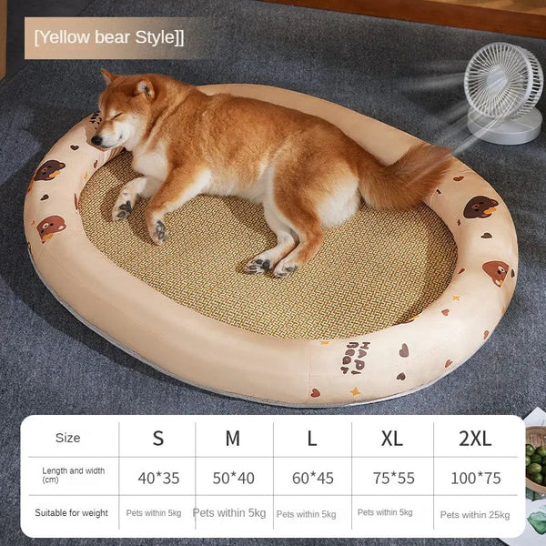 Pet Beds Pet Bed Beige Bear Design Rattan Cooling Mat Kitten Cushion Sofa