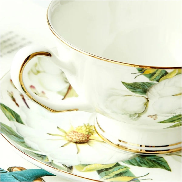 Cups & Saucers White Ceramic Tea Cup Set With Saucer 5.7Oz Drinkware For Kitchen And Dining