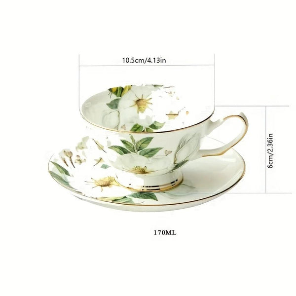 Cups & Saucers White Ceramic Tea Cup Set With Saucer 5.7Oz Drinkware For Kitchen And Dining