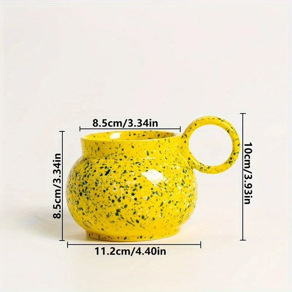 Mugs Ceramic Coffee Mug Yellow With Handle Ink Design Drinkware For Kitchen And Office