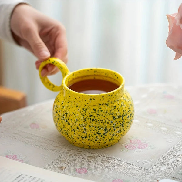 Mugs Ceramic Coffee Mug Yellow With Handle Ink Design Drinkware For Kitchen And Office