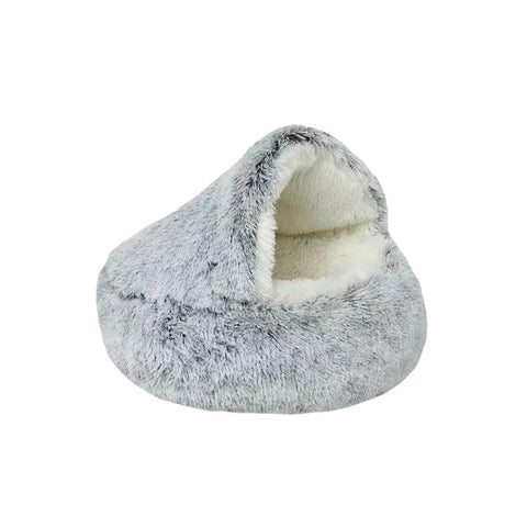 Pet Beds Pet Bed Grey 2In1 Warm Winter Long Plush Cushion Round Nest Kennel