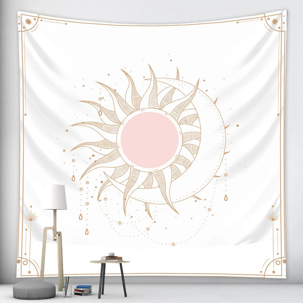 Tapestries Tapestry Pink Sun And Moon Dance 200X150cm Psychedelic Scene Art Decorative Sheet