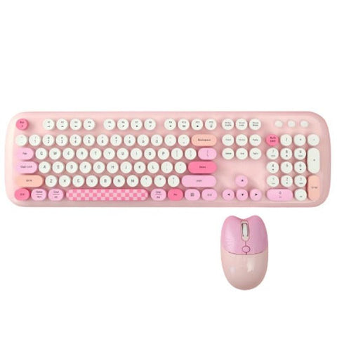 Keyboards & Keypads Bluetooth Keyboard And Mouse Combo Set Pink Retro Design Wireless Soft Touch Keys