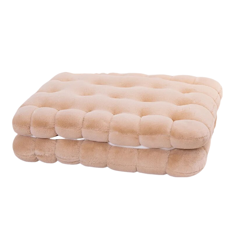 Cushions & Decorative Pillows Plush Pillow Light Brown Square Double Biscuit Shape Stuffed Soft Cushion