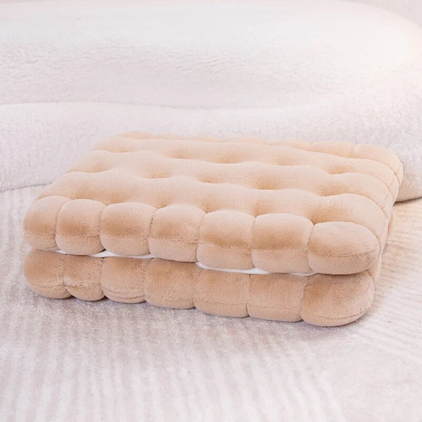 Cushions & Decorative Pillows Plush Pillow Light Brown Square Double Biscuit Shape Stuffed Soft Cushion