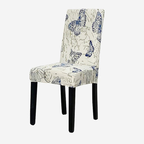 Slipcovers Chair Cover White With Blue Butterfly Design Anti Dirt Elastic Material