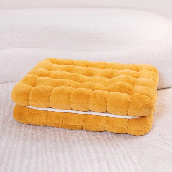 Cushions & Decorative Pillows Plush Yellow Square Double Biscuit Shape Stuffed Soft Pillow Seat Cushion