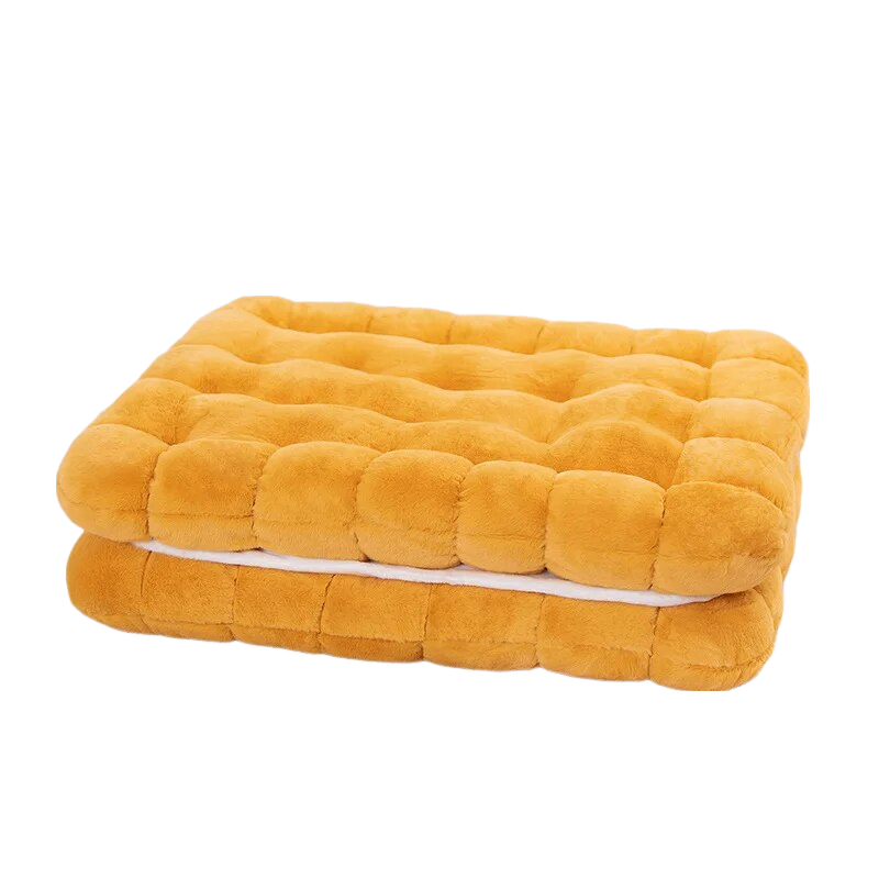 Cushions & Decorative Pillows Plush Yellow Square Double Biscuit Shape Stuffed Soft Pillow Seat Cushion