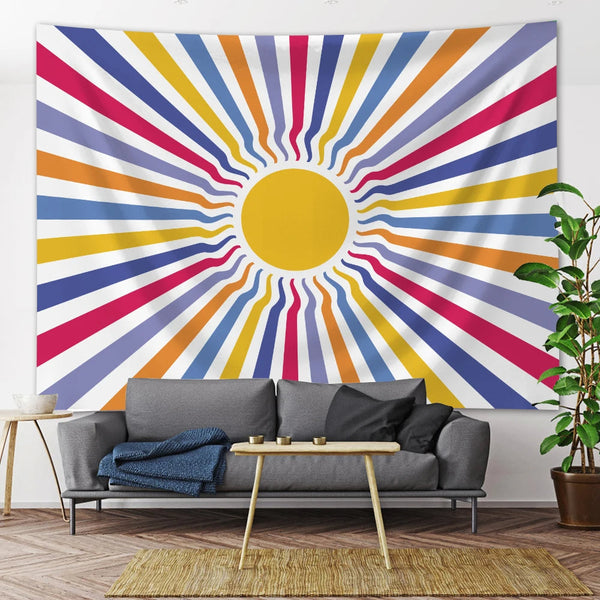 Tapestries Tapestry Colored Sun Rays 230X180cm Psychedelic Scene Art Hippie Bohemian